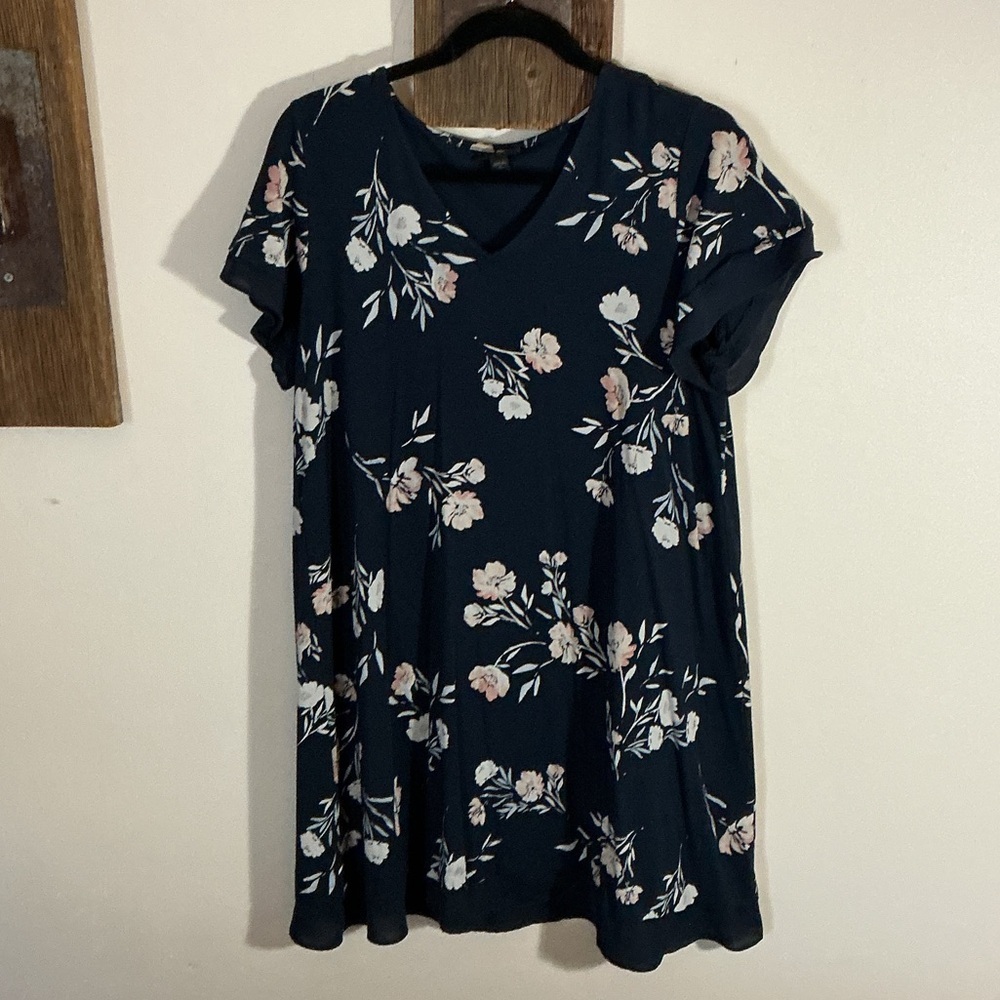 J Jill Everwear Collection Floral Print Navy Dress